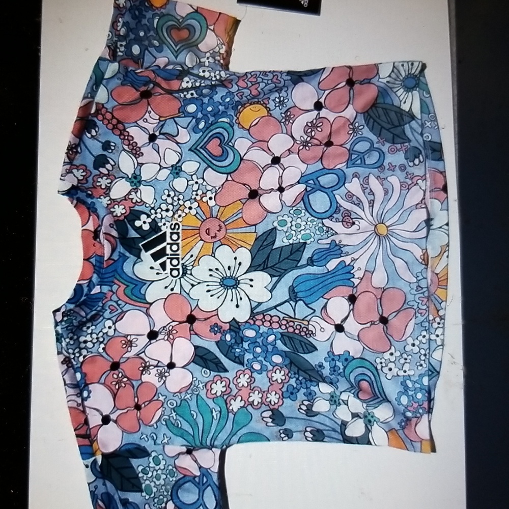 PEACE LOVE ADDIDAS ALL COTTON SOFT MOD FLORAL PRINT T SHIRT SIZE 16 XL TOP
